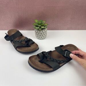 White Mountain Footbeds Black Braided Leather Sandals Shoes Women 8M Casual